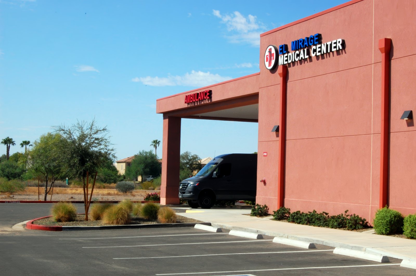 The El Mirage Emergency Room ambulance bay and sign.