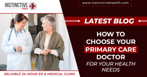 Doctor helping patient choose primary care services.